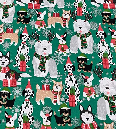 Whimsical Christmas Dogs Fabric Holiday Napkins Tablecloth - Cute Christmas Puppies In Hats And Scarves For The Holidays, Napkins, Set Of 8 Napkins - Image 2