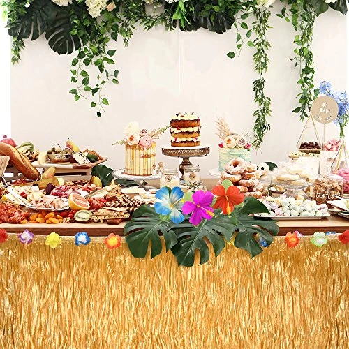 149 Pcs Hawaiian Tropical Party Decoration Set With 9ft Hawaiian Grass Table Skirt, Tropical Leaves, Hawaiian Flowers, Umbrella Picks And Fruit Straws For Jungle Beach Aloha Theme Luau Party - Image 4