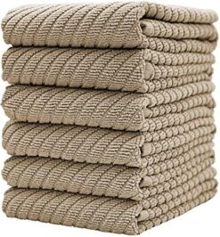 Premium Kitchen Towels (16βx 25β, 6 Pack) | Large Cotton Kitchen Hand Towels | Dish Towels | Diagonal Weave Design | 445 GSM Highly Absorbent Tea Towels Set With Hanging Loop | Tan