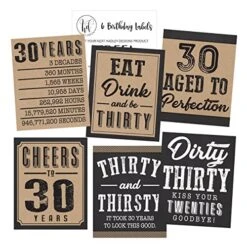6 30th Birthday Wine Or Beer Bottle Labels Stickers Present, 1991 Dirty Thirsty Thirty Bday Gifts For Him Men, Cheers To 30 Years, Funny Unique Party Decorations And Novelty Supplies For Man Husband