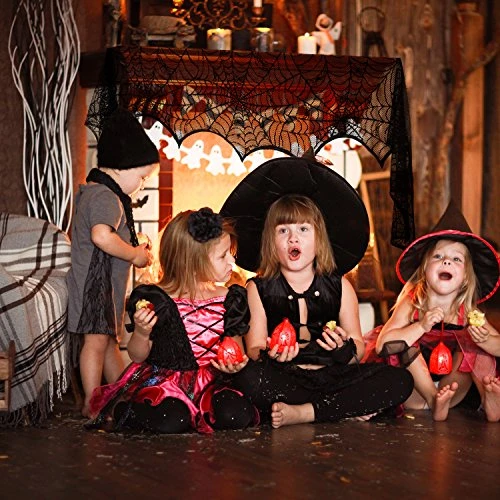 Pangda Halloween Cobweb Fireplace Scarf Mantle Scarf Spider Web Decorations Black Mantle Scarves Cover Lace Runner For Halloween Christmas Party Door Window Decoration, 18 X 96 Inch - Image 4