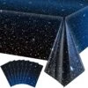 Space Tablecloth Starry Night Tablecloth Decorations Plastic Galaxy Table Cover Space Stars Theme Party Supplies For Birthday Home Decorations, 54 X 108 Inch (8 Pieces)
