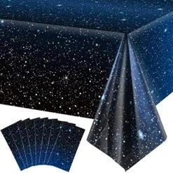 Space Tablecloth Starry Night Tablecloth Decorations Plastic Galaxy Table Cover Space Stars Theme Party Supplies For Birthday Home Decorations, 54 X 108 Inch (8 Pieces)