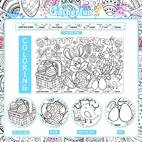 Disposable Easter Place Mats For Kids 12 Pack Bunny Eggs Coloring Activity Paper Place Mat 11”x 17” Easter Day Table Mat Sheets For Children School Party Decor - Image 2