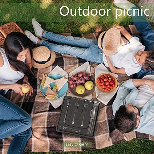 Utensil Holder For Countertop With Lid, Plastic Silverware Tray For Drawer, 5 Compartments Flatware Organizer, Black - Image 5