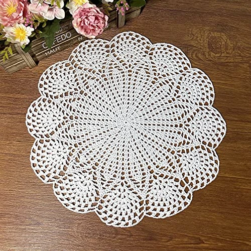 14 Inch Lace Cotton Doilies Crochet Handmade Placemats Round Table Cloth Doily, Pack Of 4 (White) - Image 2
