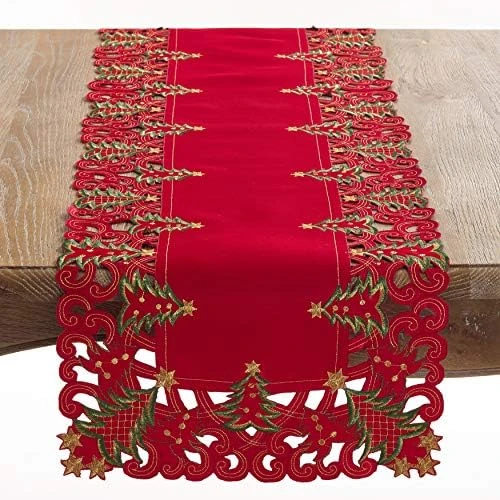 Pandora Collection Holiday Christmas Tree Tablecloth - 2 Colors (Red, 16"x68" Table Runner) - Image 7