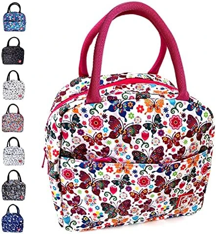 Waterproof Insulated Reusable Lunch Bag Food Drinks Container With Front Padded Pocket Double Zippers For Kids Men Women Work School Picnic Butterflies - Image 12