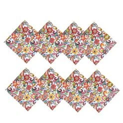 Boho Chic Paisley Indoor/Outdoor Fabric Napkins - Mod Bohemian Paisley Floral Stain And Water Resistant Heavy Weight Napkins, Set Of 8 Napkins