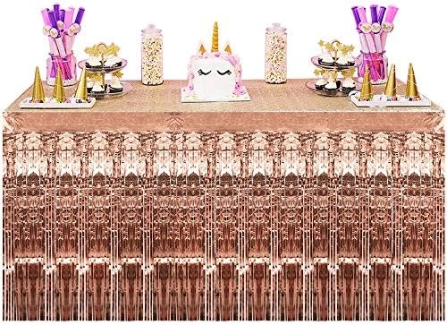 2 Packs Metallic Foil Fringe Table Skirt Pink Tinsel Table Skirt Garland For Rectangle Tables Hotel Banquet Parade Floats Mardi Gras Holiday Birthday Wedding New Year Party Decoration (108 X 29 Inch) - Image 6