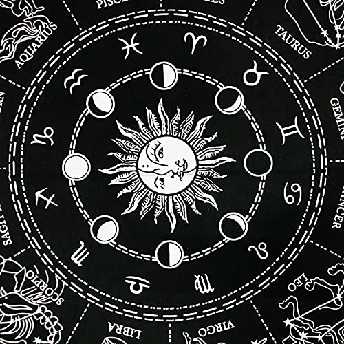 Ltar Cloth Tarot Cards Table Napkins Witchcraft Supplies Black Gold Tablecloth Square Alter Pagan Spiritual Celestial Deck Cloth With Fringes, Zodiac Circle Horoscope Signs, 36x36 In - Image 2