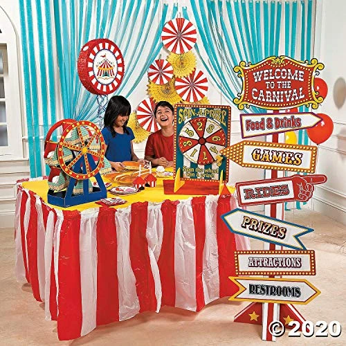 Red And White Striped Table Skirt (1 Piece) Carnival & Event Party Supplies, Birthday Decorations, Patriotic Decor, 14 Feet X 29 Inches - Image 4