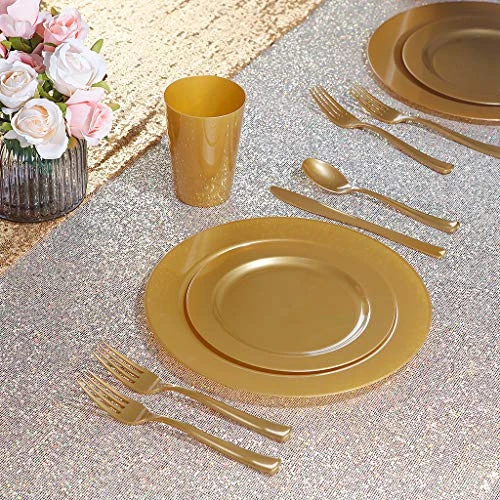 102 Pieces Solid Gold Disposable Plates, Gold Plastic Plates, Premium Plastic Party Plates Includes: 51 Dinner Plates 10.25 Inch And 51 Salad/Dessert Plates 7.5 Inch - Image 4