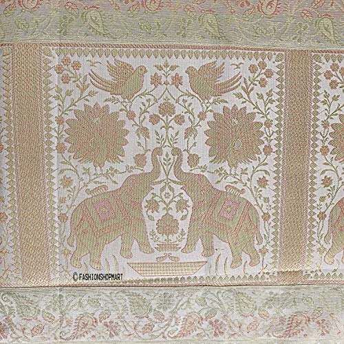 Indian Table Runner Rectangle Hand Art Elephant Good Luck Silk Table Runner 60 X 18 Inch Golden Color Table Cloth - Image 3
