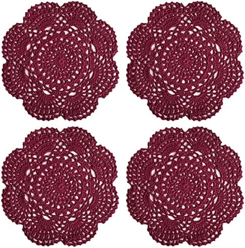 8 Inch Doilies Crochet Round Lace Doily Handmade Placemats 100% Cotton Crocheted Coasters, Pack Of 4 (Beige) - Image 11
