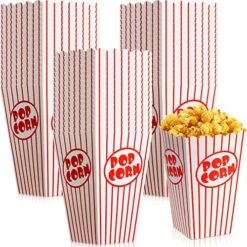 80 Pack Movie Night Popcorn Containers Popcorn Paper Boxes Bucket 6.3 Inch Tall Vintage Retro Style Red And White Striped Popcorn Boxes For Carnival Circus Party