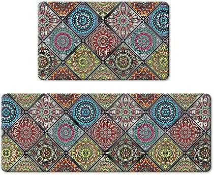 QiyI Floor Comfort Mat 1 Piece Kitchen Rug PVC Leather Waterproof Oil Proof Runner Rug Non Skid Laundry Standing Mat Anti Fatigue Foam Cushioned Doormat 17" W X 71" L - Ethnic Traditional Pattern - Image 9