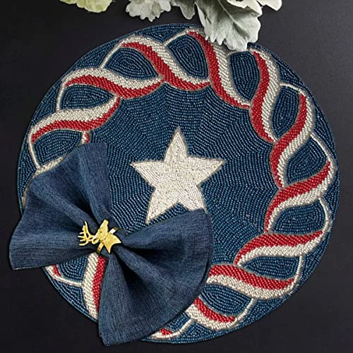 Memorial Day Patriotic Decorations Beaded Placemats Pack Of 1-4th Of July Freedom Stars American Flag Independence Day Table Place Mats For Kitchen Dining Table Home Decor - 14 Inches - Image 3