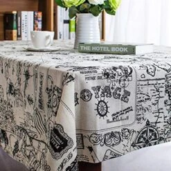 Rectangular Cotton Linen World Map Washable Tablecloth Vintage Rectangle Dinner Picnic Table Cloth Home Decoration(Rectangle/Oblong, 55 X 79 Inch)