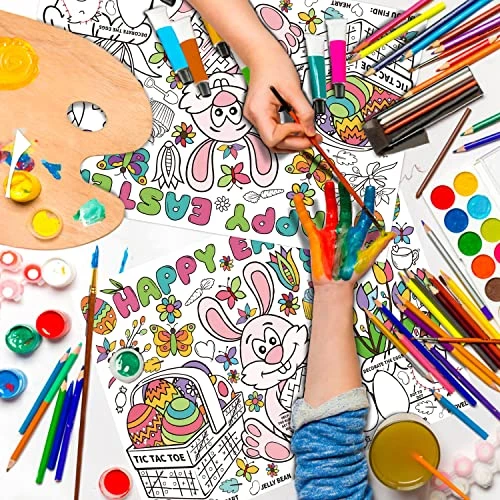 Disposable Easter Place Mats For Kids 12 Pack Bunny Eggs Coloring Activity Paper Place Mat 11”x 17” Easter Day Table Mat Sheets For Children School Party Decor - Image 3