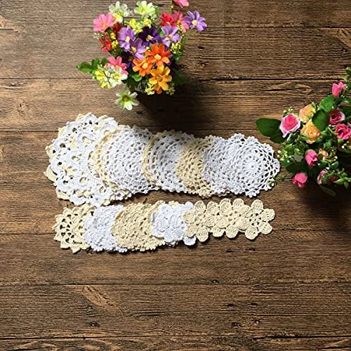 Set Of 36 Small Hand Crochet Doilies Mini Cotton Crocheted Lace Doilies For Crafts,3-6 Inches Snowflake Style White Beige - Image 6