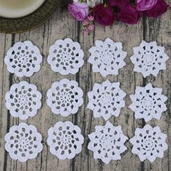 12PCS Mini Vintage Handmade Crochet Doilies Flowers 100% Cotton Crochet Doilies Appliques Patches For Clothing Headbands, Hats, Gift Package Need (White)