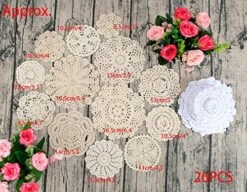 TOSEEY 26pcs Mini Handmade Crochet Doilies For Crafts,3-6 Inches Vintage Wedding Decorate Hight Tea(13pcs White&13pcs Beige)