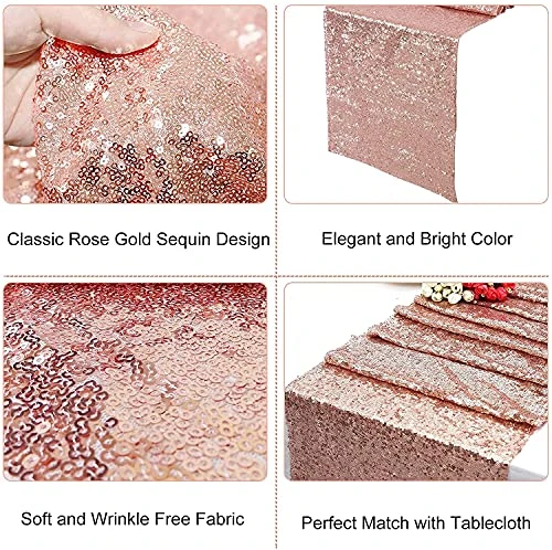 Rose Gold Tablecloth, 12x108inch Sequins Table Runners And 54x108inch Plastic Table Cloths For Party Decorations, Sparkling Party Supplies Table Cover For Indoor Outdoor Parties - Image 2