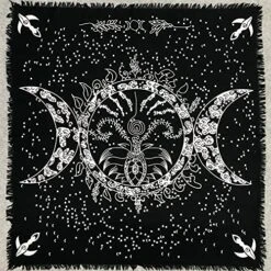 Ltar Tarot Cloth Cards Table Napkin Witchcraft Supplies 36x36 Inches- Black And Gold Triple Goddess Pentagram Square Alter Cloth Pagan Spiritual Celestial Deck Sacred Cloth With Fringes