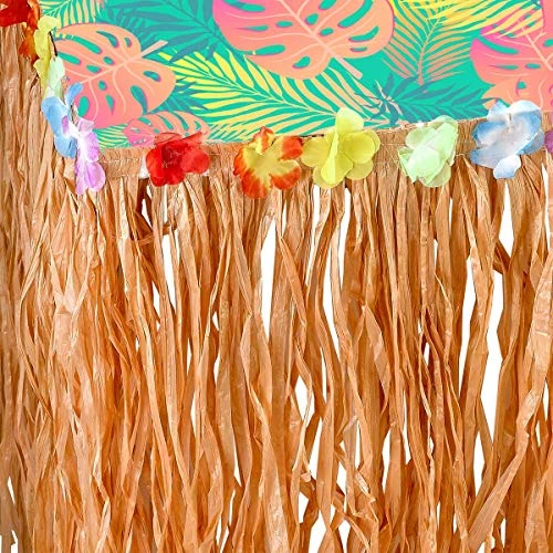 Kicko Luau Hawaiian Grass Table Skirt - 2 Pack - 9 Feet X 29 Inch - Real Hawaiian Island Party Decorations With Hibiscus Flowers, For Kids And Adult Birthdays, Polynesian Themed Events - Image 3