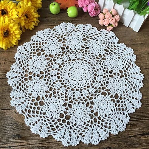 New Handmade Crochet Lace Round Table Cloth Doilies Doily,16 Inch,Beige - Image 3