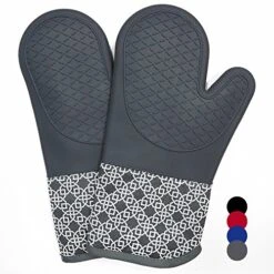 Silicone Shell Kitchen Oven Mitts For Heat Resistant 500 Degrees With Waterproof, Set Of 2 Oven Gloves For BBQ Cooking Set Baking Grilling Barbecue Microwave Hot Mitt Grey