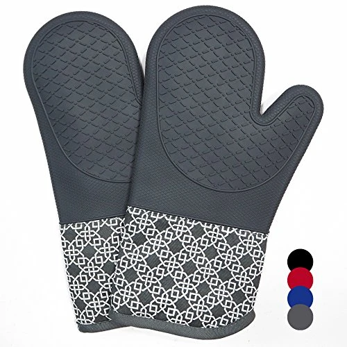 Silicone Shell Kitchen Oven Mitts For Heat Resistant 500 Degrees With Waterproof, Set Of 2 Oven Gloves For BBQ Cooking Set Baking Grilling Barbecue Microwave Hot Mitt Grey