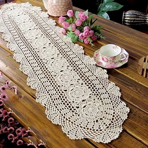 Janef White Handmade Crochet Cotton Table Runner Lace Doilies Doily Oval Dresser Scarves,11.8 By 35 Inches. - Image 12