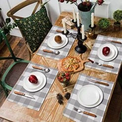 Mma's Buffalo Check Placemats Set Of 4pcs, Placemats For Dining Table, Kitchen Placemats, Everyday Use(Grey And White Placemats Set)