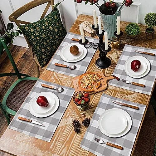 Mma's Buffalo Check Placemats Set Of 4pcs, Placemats For Dining Table, Kitchen Placemats, Everyday Use(Grey And White Placemats Set) - Image 8