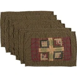 Tea Cabin Quilted Placemat Set Of 6 12x18 Log Cabin Country Rustic Lodge Kitchen Tabletop Design, Moss Green