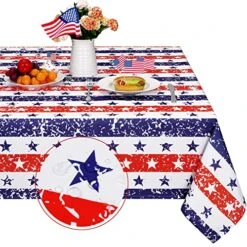 4th Of July Tablecloth, Stars And Stripes Table Cloth, Patriotic American Celebration Table Cover For Outdoor Party Holiday Dining Room Kitchen Decoration, Red And Blue, Rectangular 60 X 84 Inch