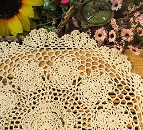 New Handmade Crochet Lace Round Table Cloth Doilies Doily,16 Inch,Beige - Image 2