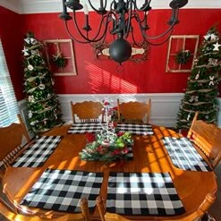 Placemats Set Of 6 - Buffalo Check Plaid Placemats 100% Cotton Crossweave Plaid Woven Placemats Washable Decorative Heat Insulation Kitchen Table Mats, Black And White