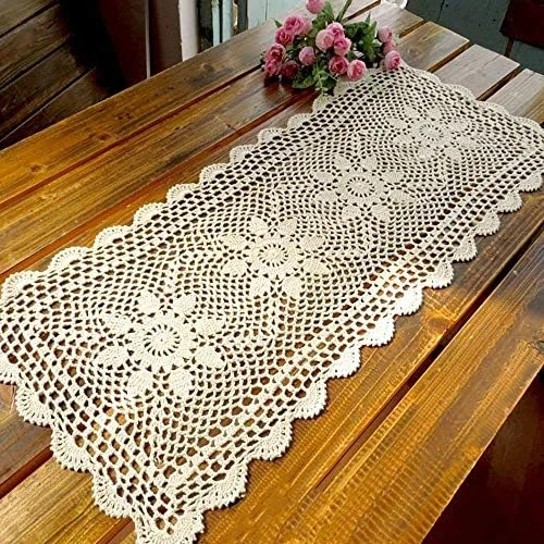 16X51 100% Cotton Handmade Crochet Lace Table Runners Oblong Tablecloth Doilies Doily,White - Image 4
