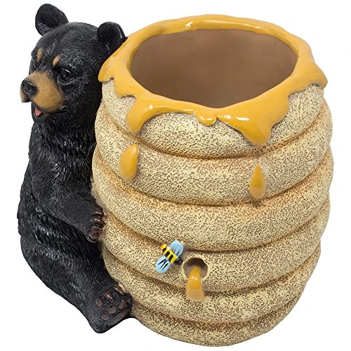 Decorative Black Bear In A Beehive Honey Pot Countertop Utensil Holder Crock Display Stand Table Statue For Cabin Or Rustic Lodge Decor And Gourmet Kitchen Decorations As Housewarming Gifts - Image 2
