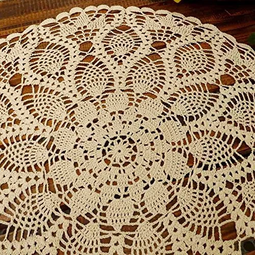 Lace Doilies Table Placemats Handmade Crochet Cloth Round Coasters Cotton Doilies For Tables, Sofa Cover, Waterlily Pattern, 20Inch (Beige) - Image 3